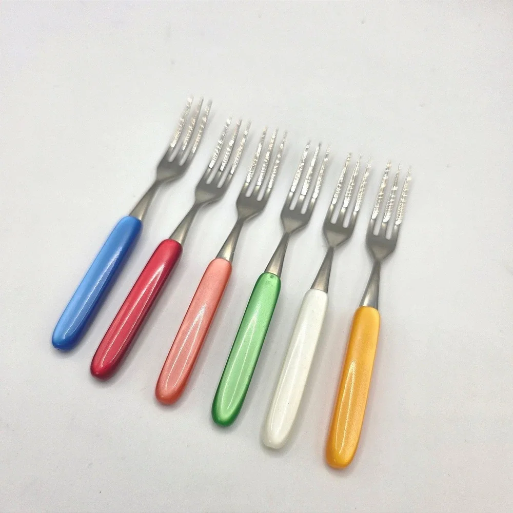 Vintage  Multicolor Resin Handle Stainless Steel Appetizer Forks Set of 6